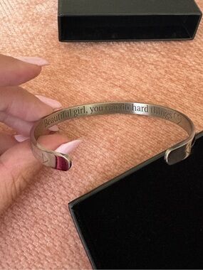 Engraved Silver Inspirational Cuff Bracelet - Beautiful Girl